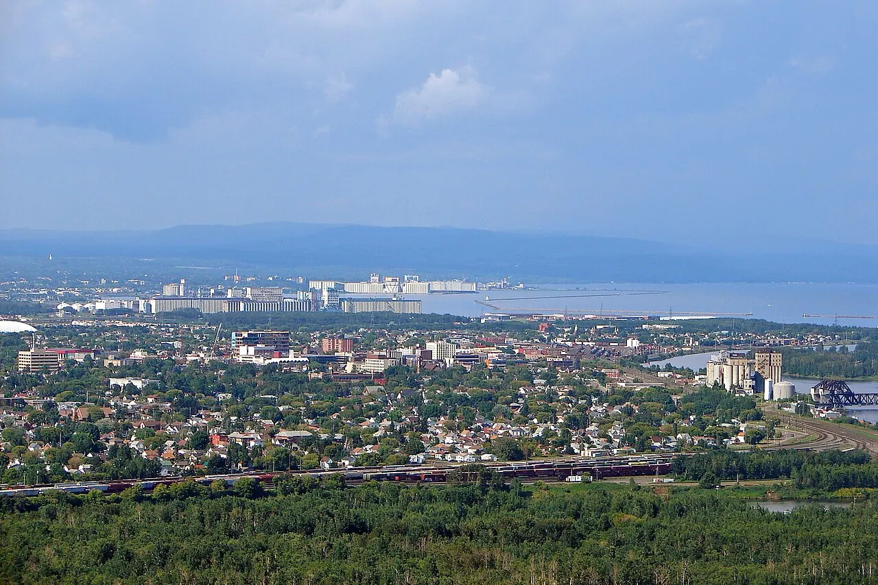 Thunder Bay and the Lake Superior shoreline seen from the heights of Mount McKay.